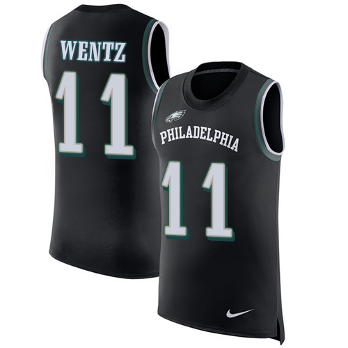 Nike Eagles #11 Carson Wentz Black Alternate Men's Stitched NFL Limited Rush Tank Top Jersey - Click Image to Close
